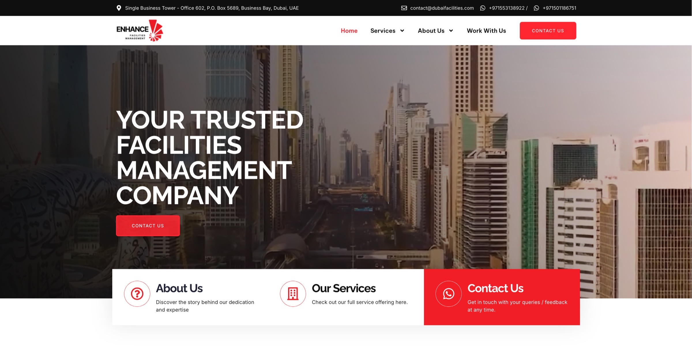 Enhance Facilities corporate website homepage